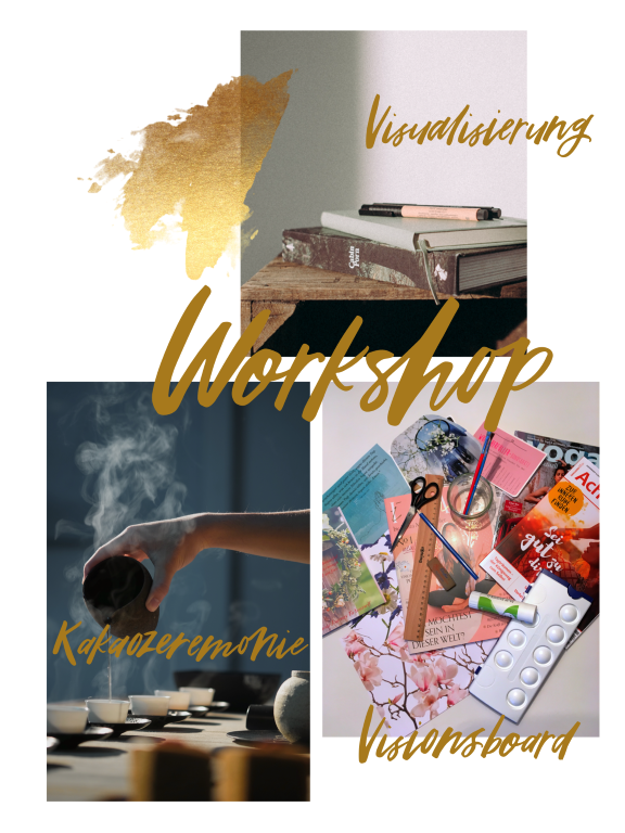 Collage zum Workshop mit Kakaozeremonie und Visionboard